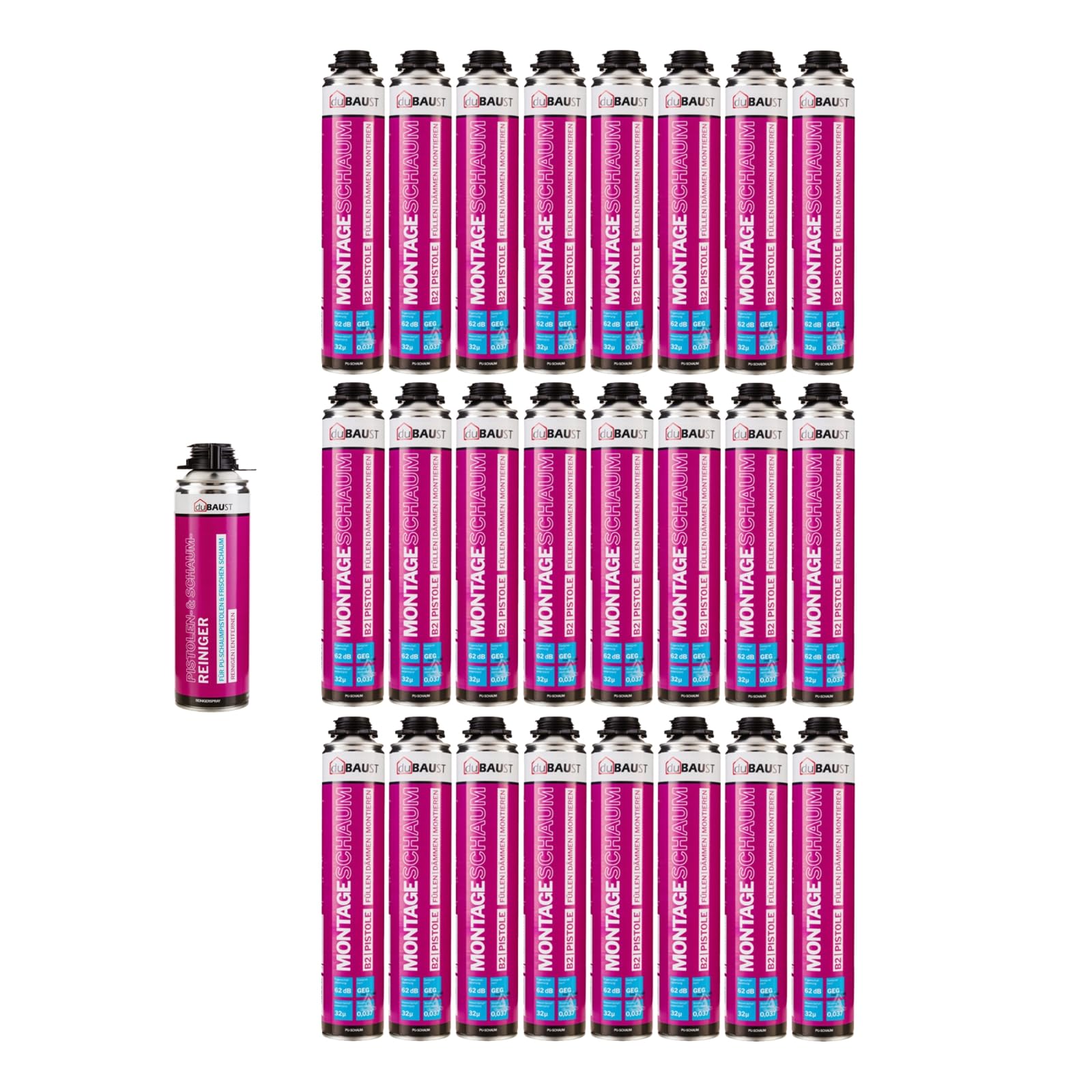 MSP24 - Espuma de montaje para pistola, 750 ml, de poliuretano, aislamiento acústico, aislamiento térmico, B2 (con limpiador PRS24, 500 ml, 24 x 750 ml)
