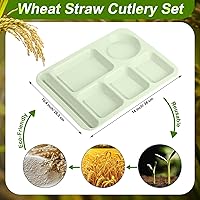 Vista 49 de Pinkunn 12 Pcs 14'' Large Divided Plates Unbreakable Wheat Straw Lunch Trays 6 Compartments Cafeteria Trays Microwave Dishwasher Safe Food Separator