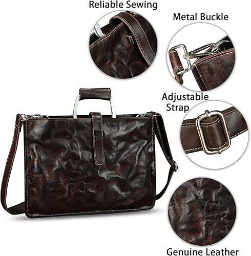 Miniatura 6 de Maletín delgado de cuero genuino para hombres y mujeres, bolso bandolera vintage para computadora portátil de negocios
