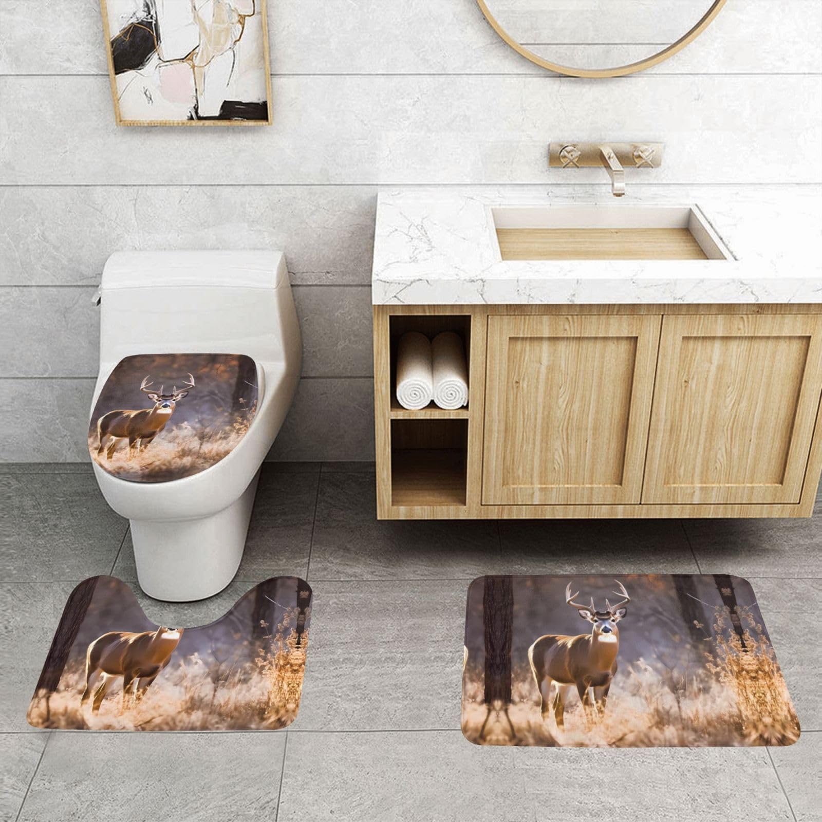 JCAKES Free Whitetail Deer Print 3 Piece Bathroom Rugs Set Non-Slip Washable Cover Floor Rug Decorations for Kitchen Bathroom Bedroom