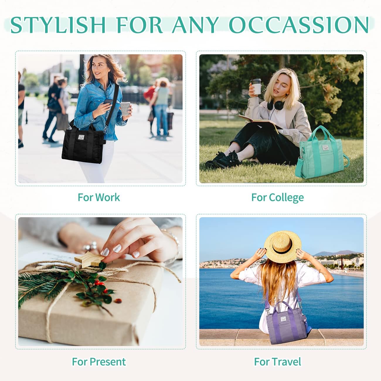 VASCHY Canvas Tote bag, Casual Reusable Work Totes for Women Teachers with Zippers Pockets Crossbody Shoulder Bag Purse - Image 7