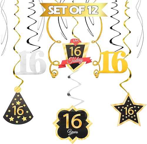 Miniatura 355 de LINGTEER Happy 65th Birthday Decorations Set - 12Pcs Black & Gold Swirls Streamer,Happy Birthday Bunting Banner,Cheers to 65 Years Old Bday Party