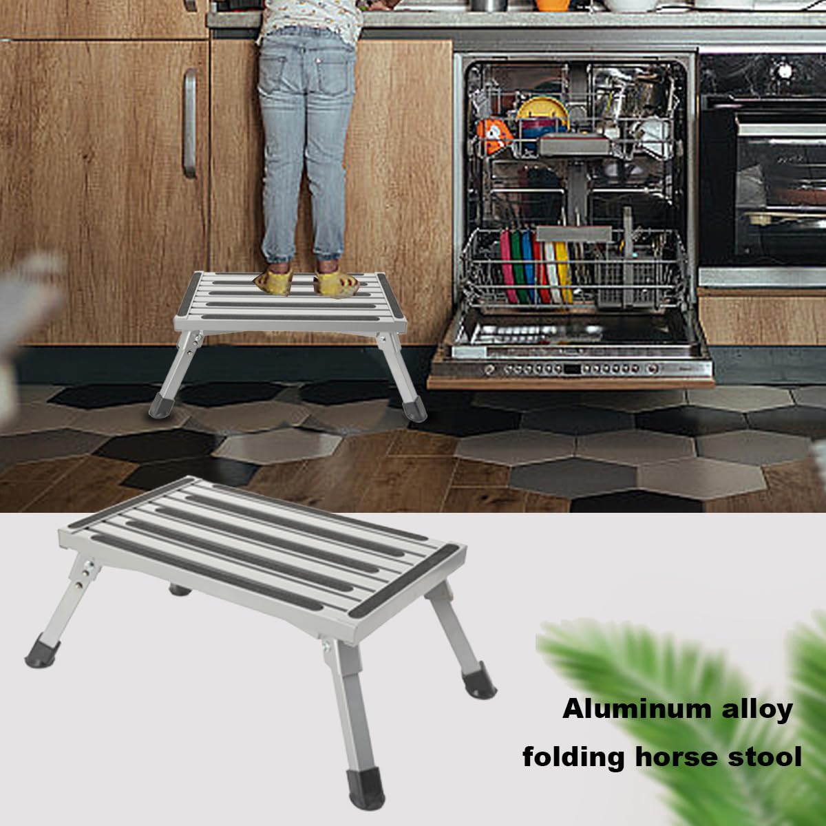 Klappbare Arbeitsplattform für RV, Aluminium Stufenleiter Plattformleiter mit rutschfesten Gummifüßen, 19 "x 12" RV Stufen Plattform