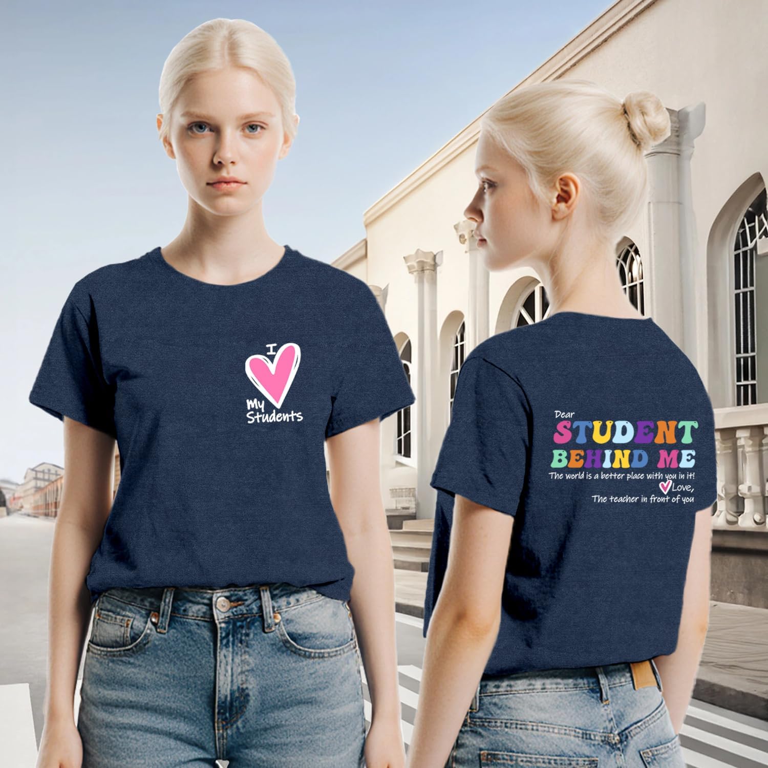Womens Teacher Shirts Teacher Appreciation T-Shirt Dear Student Behind Me Tee Tops - Image 2