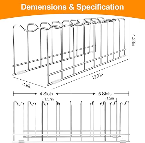 Vista 4 de FLSEPAMB Pot Lid Organizer Pan Lid Organizer Kitchen Pot Lid Rack Suitable for Bakeware Dish Plate, Cutting Boards, Pots & Pans, Serving Trays, Fijo