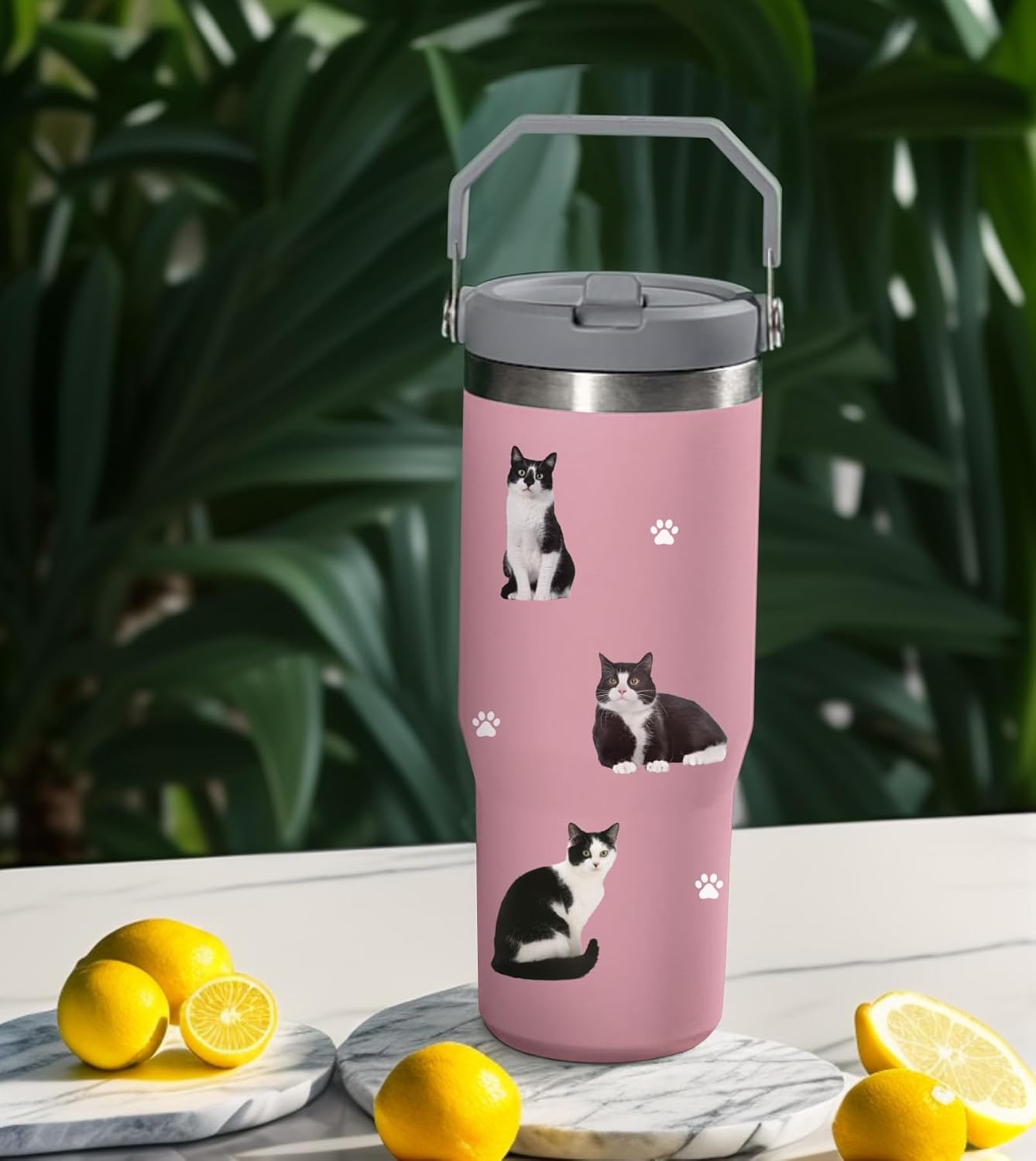 Cat Travel Cup for Lovers, 30 oz Vacuum Insulated Tumbler With Handle