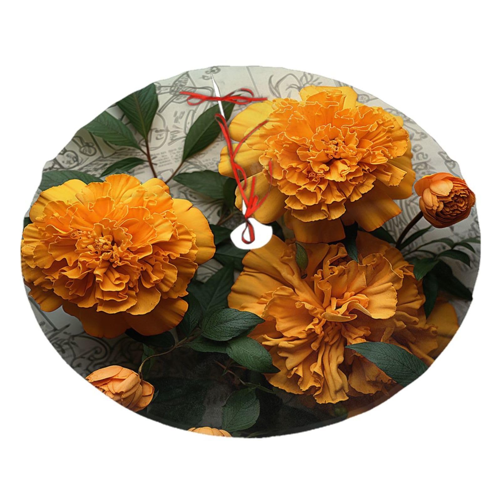 Marigold Christmas Tree Skirt 36",Soft Plush Xmas Tree Mat Christmas Tree Oranment for Merry Christmas Party Holiday Indoor Outdoor Decorations
