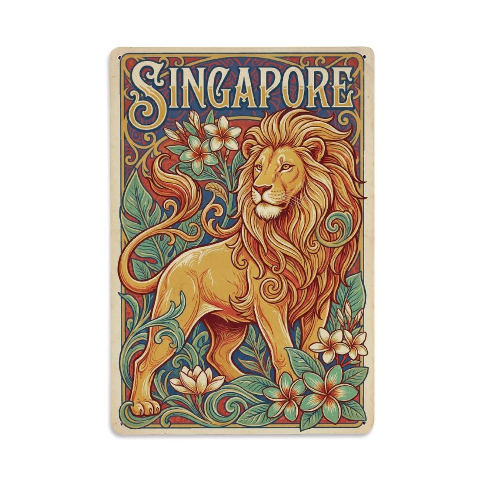 Gead 8X12inch Style Vintage Travel Singapore Lion Metal Tin Sign