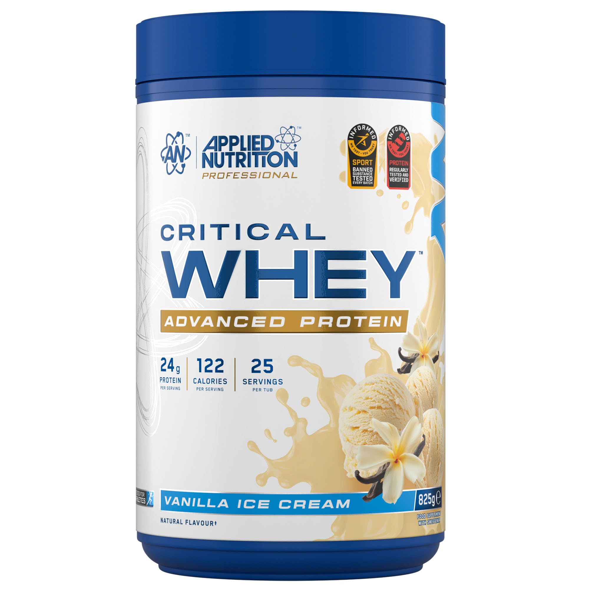 Applied Nutrition Critical Whey Protein Powder – 24g Protein per Serving, High Protein Powder, Protein Shake with BCAAs & Glutamine – Muscle Growth & Recovery (825g - 25 Servings) (Vanilla Ice Cream)
