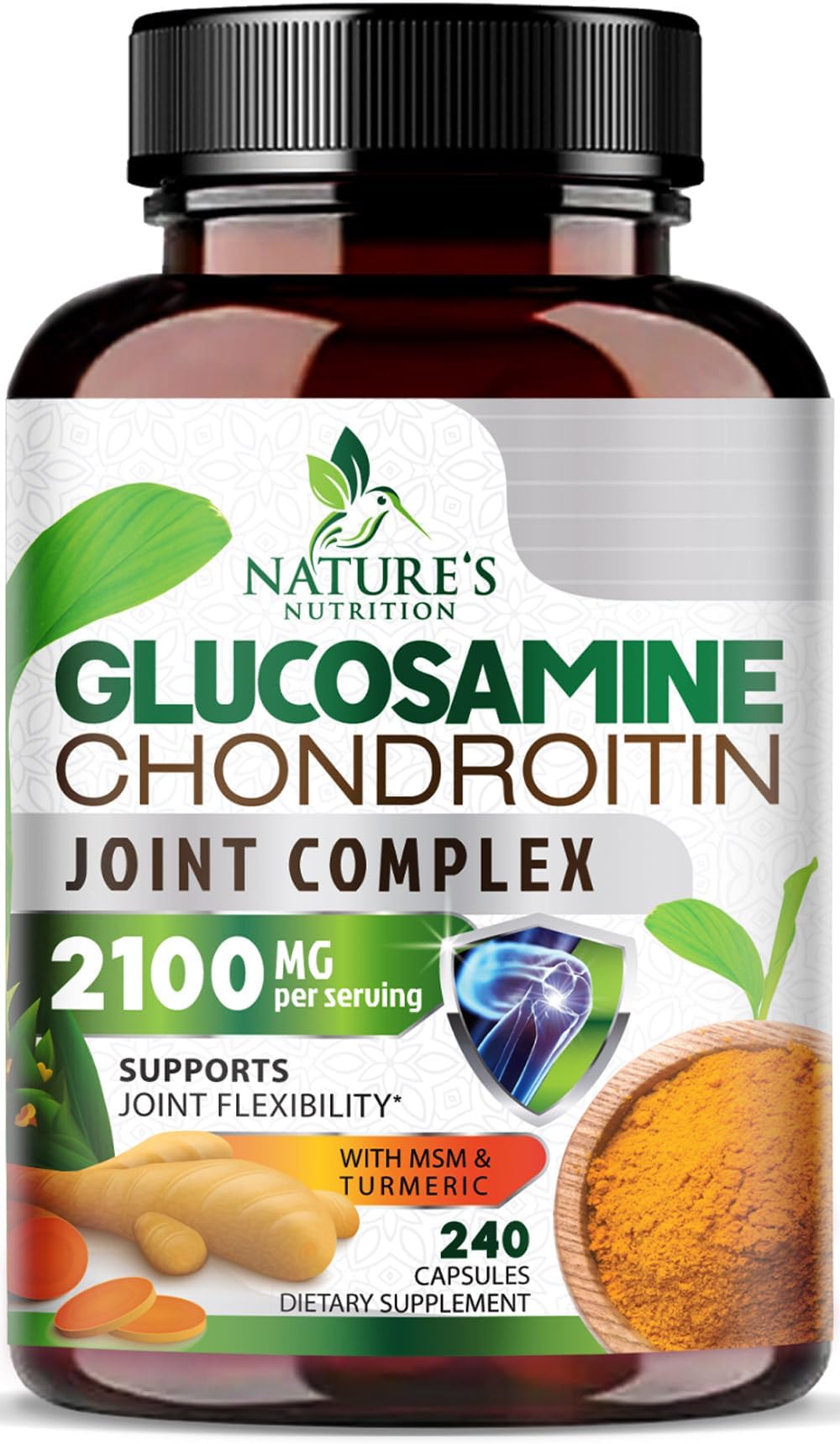 Glucosamine Chondroitin MSM - Triple Strength Joint Support Supplement for Joint Mobility and Cartilage Support For Men and Women - Glucosamine Supplements with Turmeric & Boswellia - 240 Capsules
