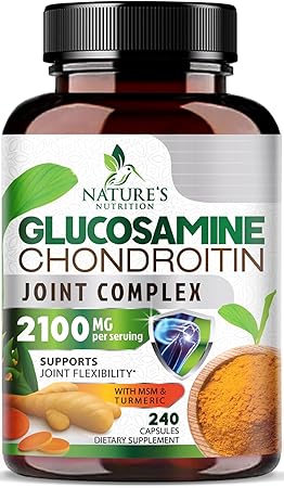 Glucosamine Chondroitin MSM 2100mg - 3x Strength Joint Support Supplement for Joint Mobility & Comfort For Men and Women, Glucosamine Supplements Complex with Turmeric & Boswellia - 240 Capsules