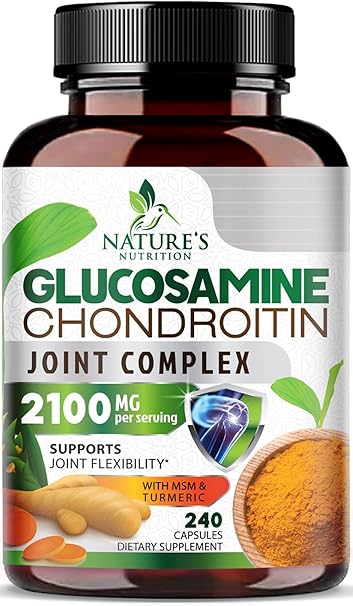 Glucosamine Chondroitin MSM 2100mg - 3x Strength Joint Support Supplement for Joint Mobility & Comfort For Men and Women, Glucosamine Supplements Complex with Turmeric & Boswellia - 240 Capsules