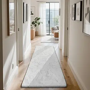 Soft Runner Rugs for Bedroom, White 2x8 Runners for Hallways Fluffy Rug Area Rug, Bedside Rug for Living Room Bedroom Kids Room Home Decor