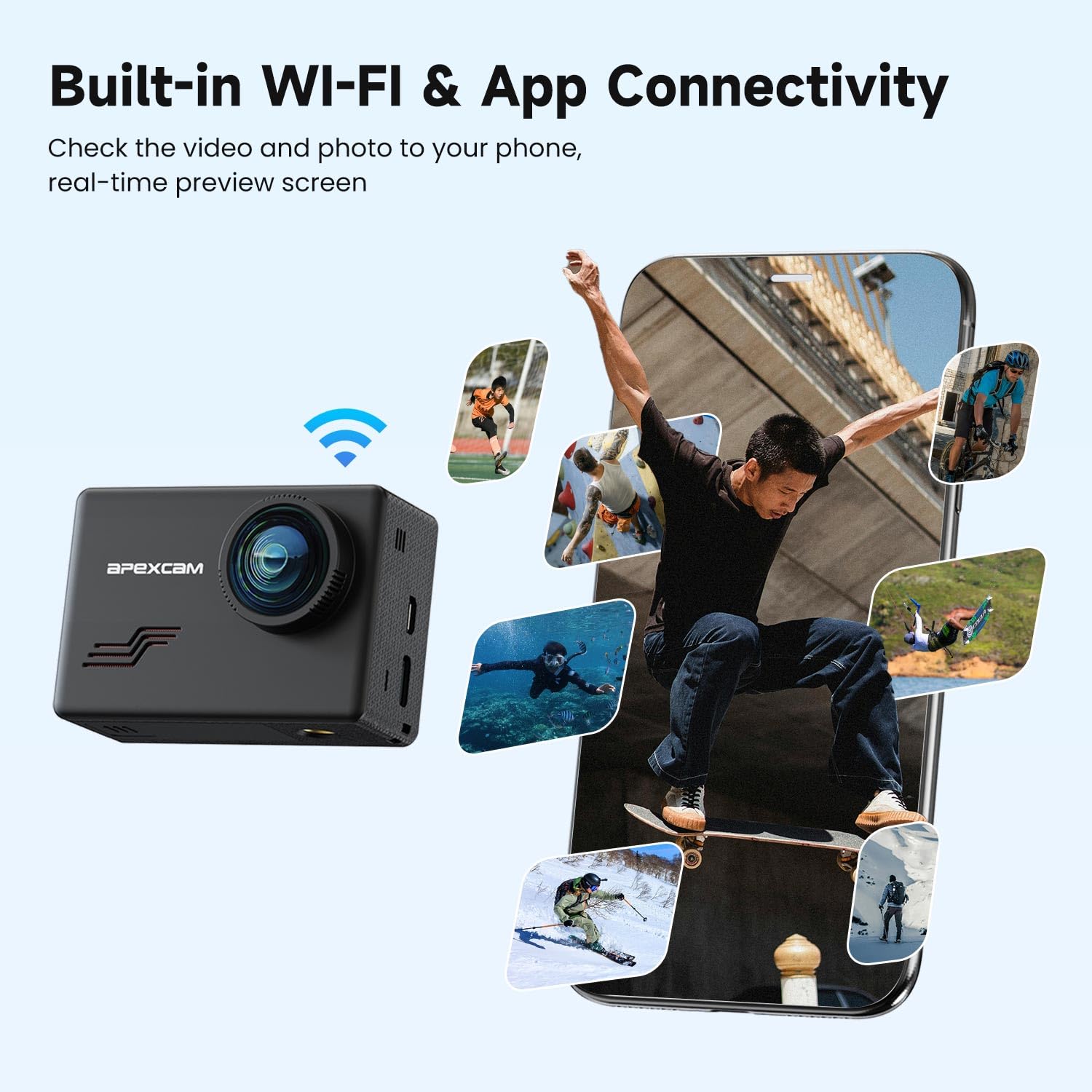 Apexcam Nova câmera de ação M80PRO 4K 64MP EIS tela sensível ao