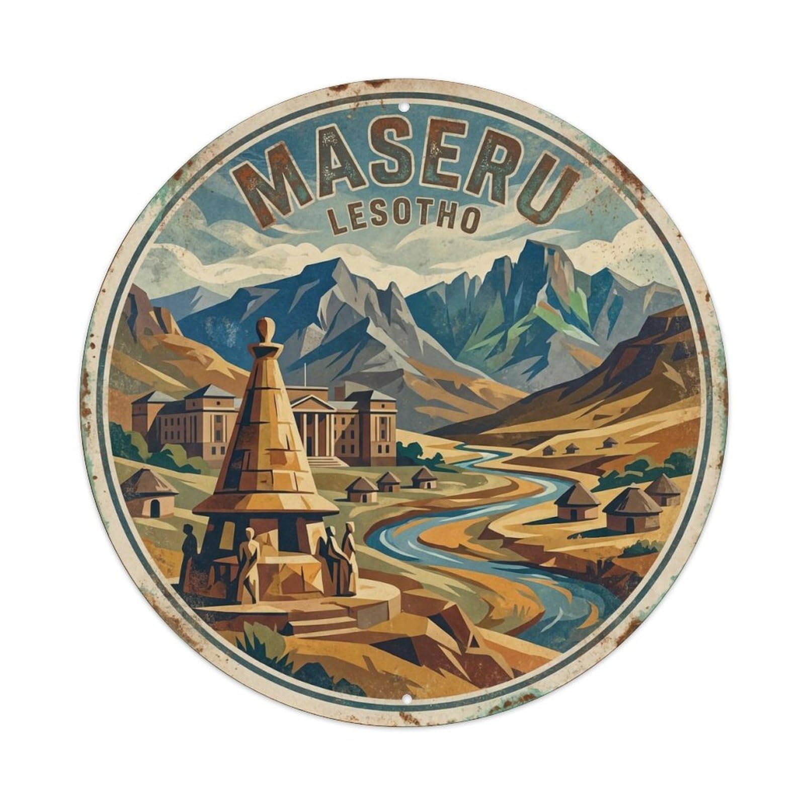 Yrnq 8X8inch Vintage Style Vintage Travel Lesotho Maseru Metal Tin Sign