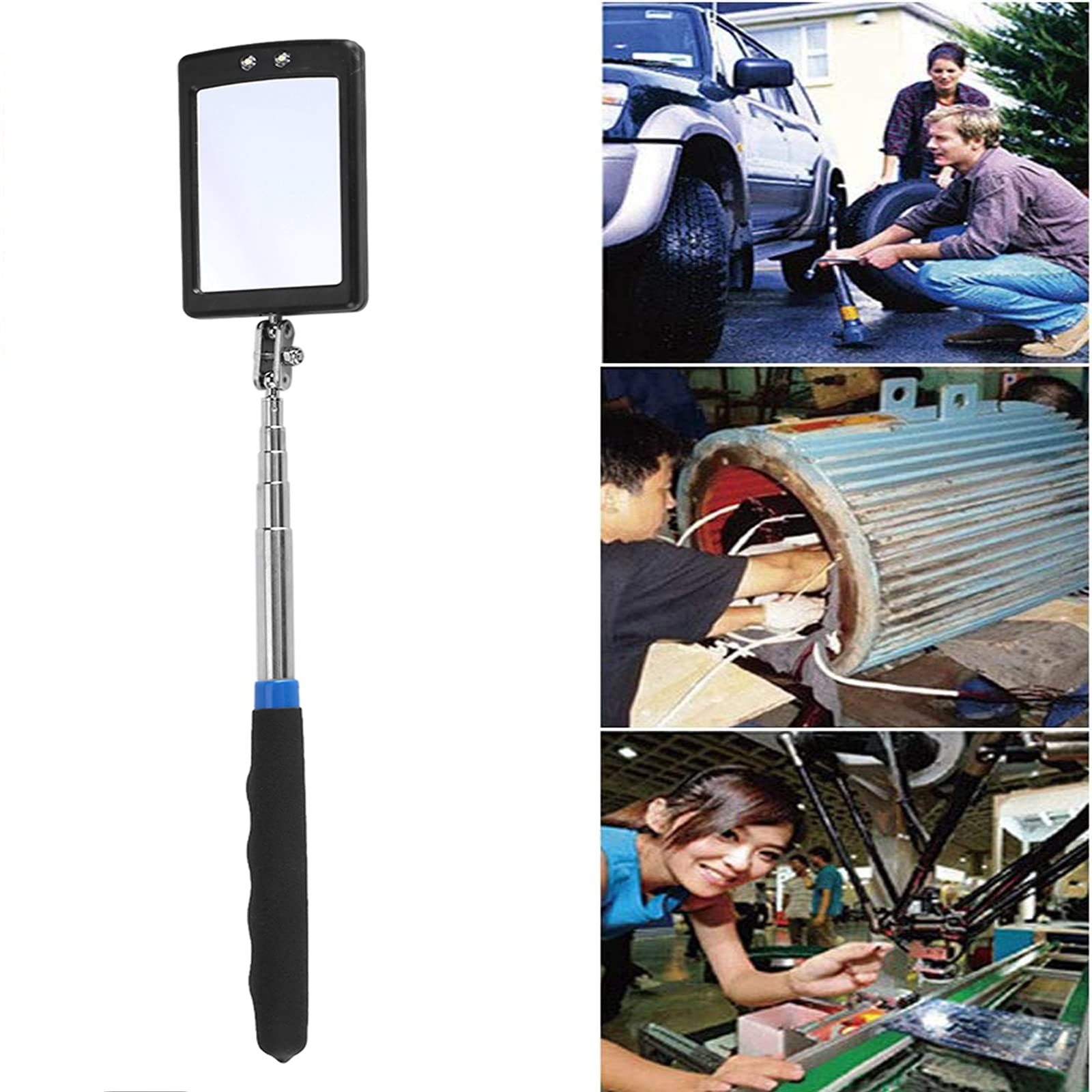 Garsent telescoop inspectiespiegel, telescoop spiegel met LED verlichting voor inspectie
