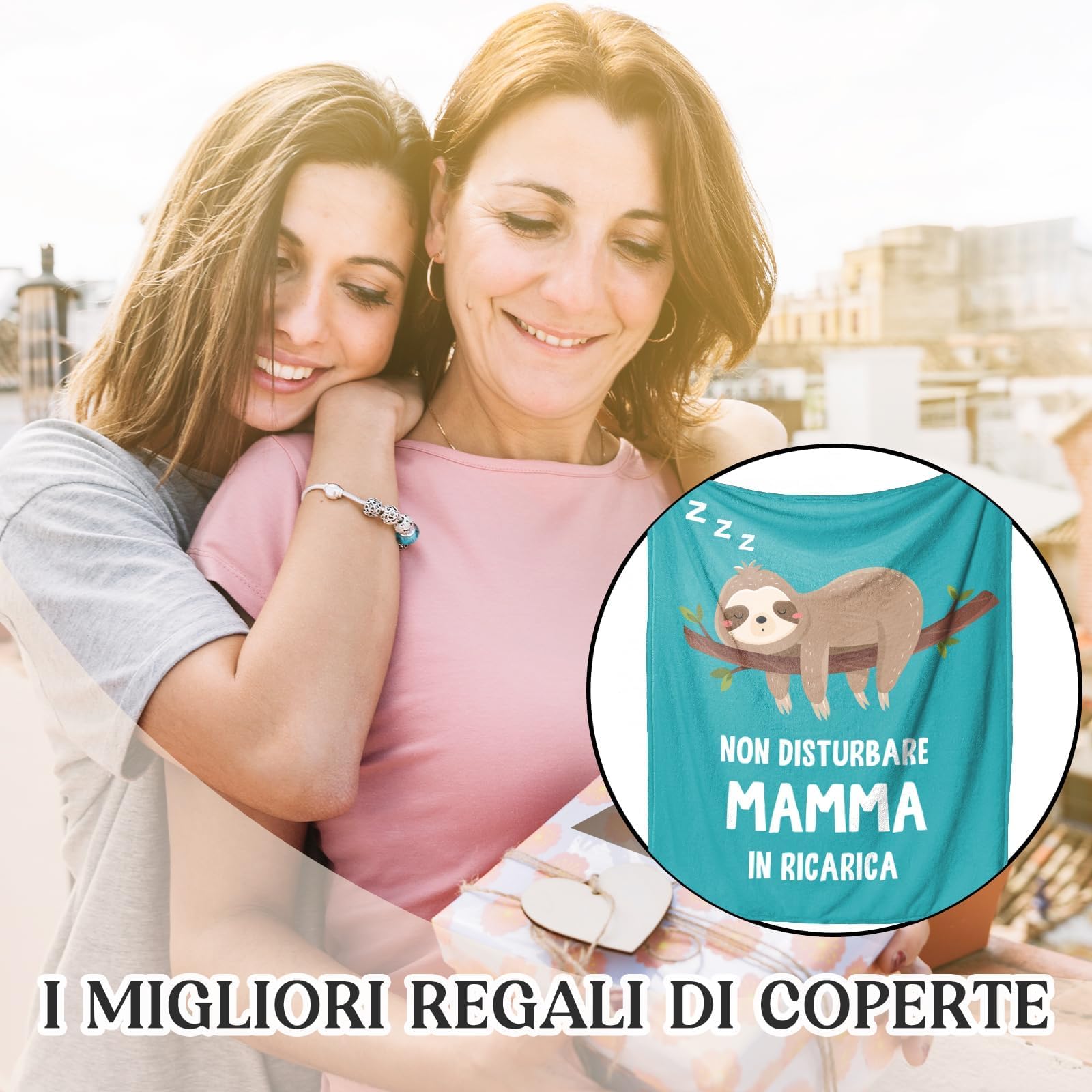 Einanmut Regalo Mamma, Regalo Festa Della Mamma - Cotone Bradipo Coperta, Idee Regalo Mamma da Figlia Figlio, Regali per Neo Mamma, Regali per Festa Della Mamma Natale Compleanno