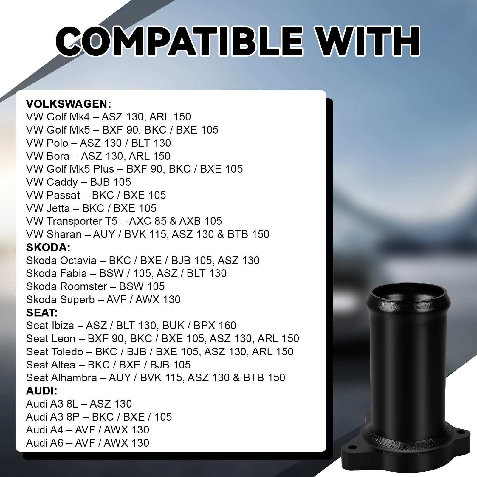 Vanne EGR compatible avec VW Golf Mk4 Mk5 Polo Passat B5 Sharan, tuyau de remplacement de vanne EGR compatible avec Audi A2 A3 A4 A6 pour moteurs 1.4 1.9 TDI, pour Leon Ibiza Fabia Octavia (Noir)