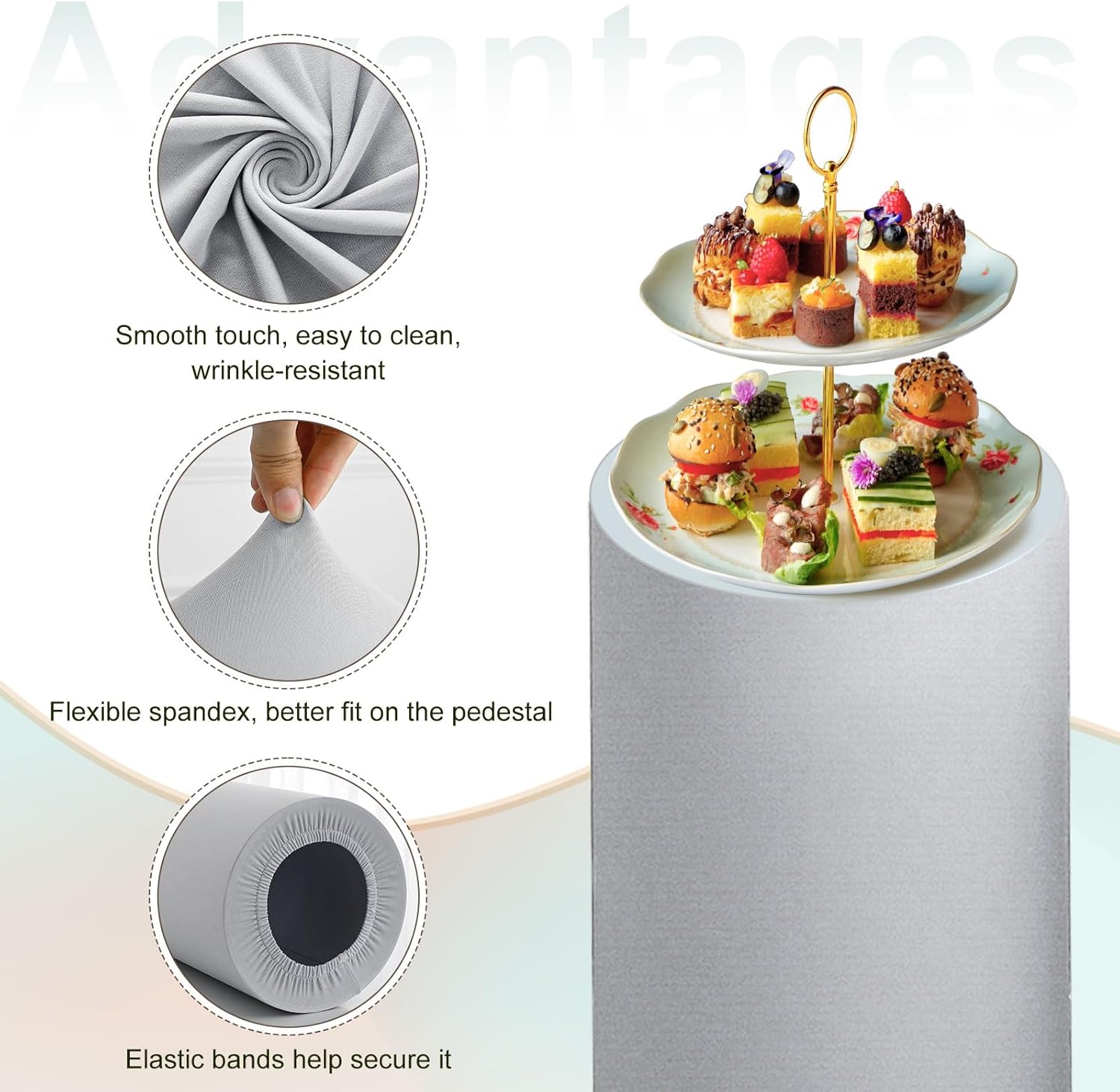 uxcell Set of 5 Gray Cylinder Spandex Stand Covers, Plinth Stand Cover for Party Wedding Birthday Decoration, Only Contains Cylinder Covers (Elastic Fabric)