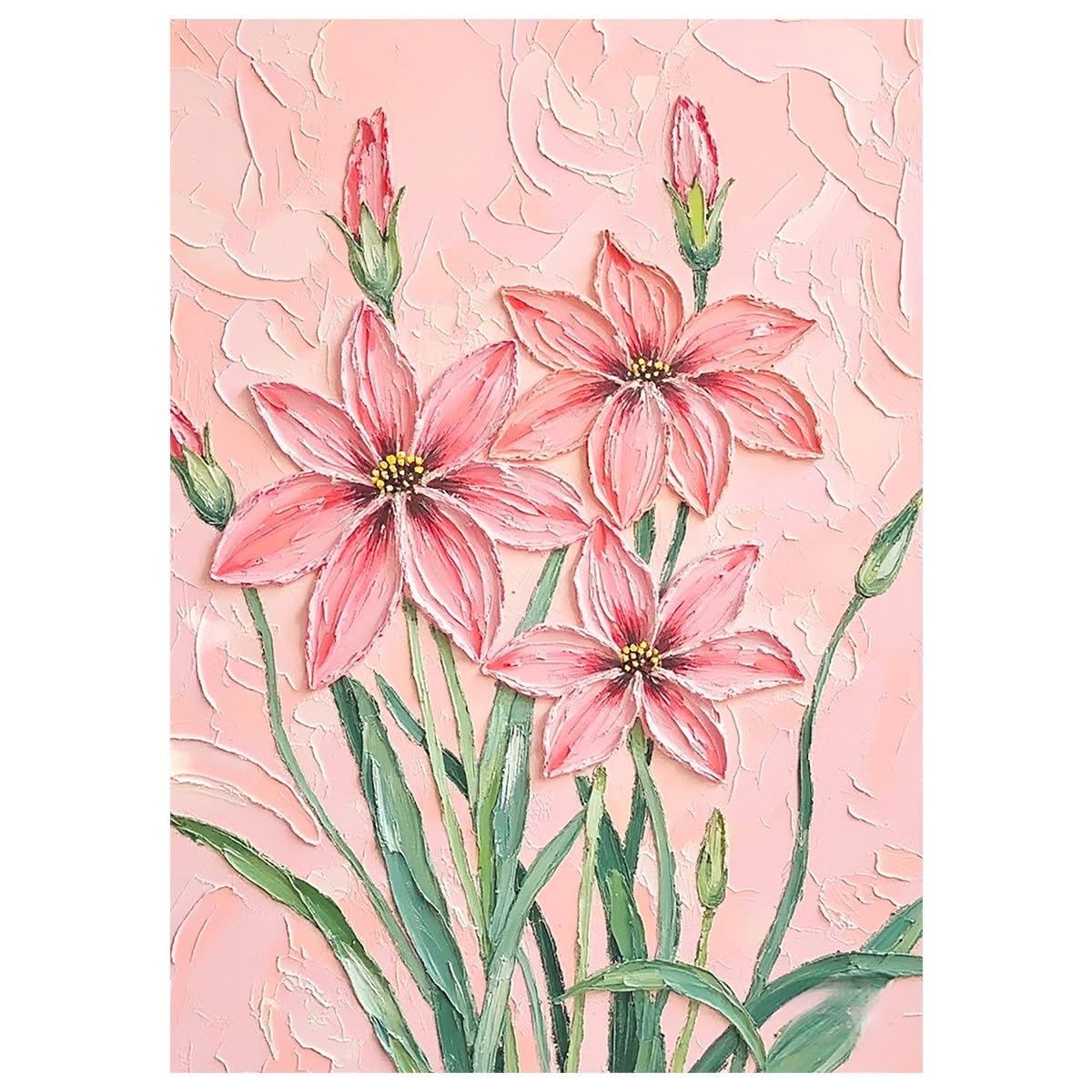 LCDIUDIU Pink Star Lily Floral Wall Art Unframed Thick Textured Canvas Hand Painted Painting Abstract Romantic Flower Wall Decor Modern Artwork for Living Room Bedroom 90X130Cm(36X52Inch)