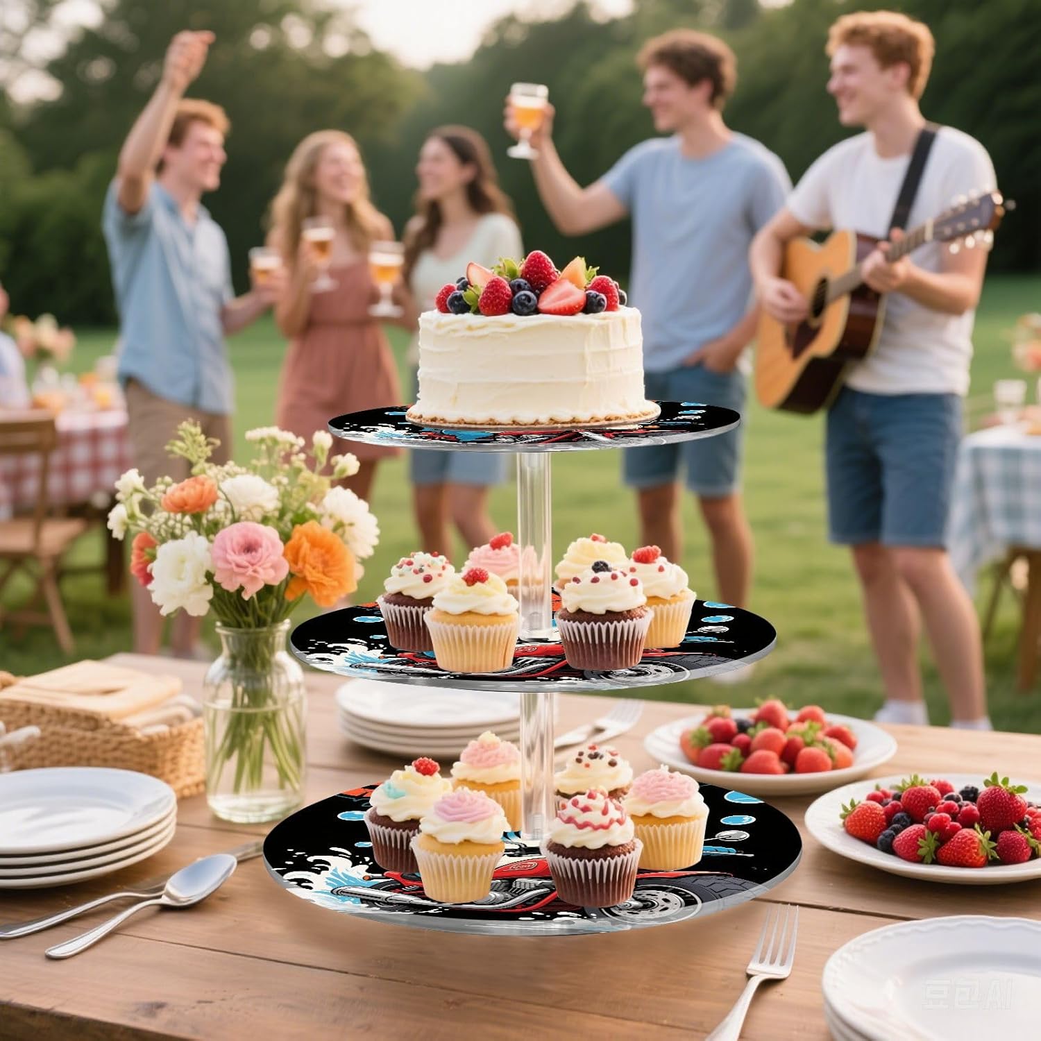 Shark Motorcycle 3 Tier Acrylic Cupcake Stand, Cupcake Stand for 34 Cupcakes for Weddings,Christmas,Holidays,Parties,Birthday,Printed Cupcake Tower 23300713
