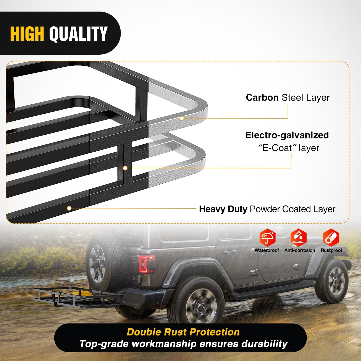 Nilight 53" X 19" X 4" Hitch Cargo Carrier Fits 2-inch Hitch Receiver 500 Lbs Capacity Basket Cargo Net|Ratchet Straps|Hitch Stabilizer for SUV Pickup Camping Traveling