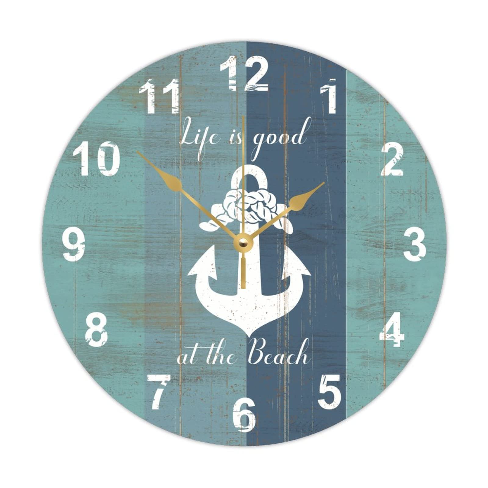 Horloge murale bois sans tic-tac boussole nautique contre le bruit nocturne