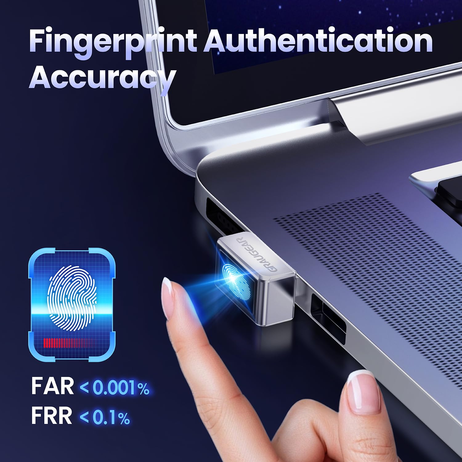 GRAUGEAR Capteur d'empreintes digitales USB pour PC [Keylogger] Fingerprint USB Passkey | Serrure biométrique tactile à 360° pour PC, prend en charge Windows 11 Hello, jusqu'à 10 empreintes par compte utilisateur