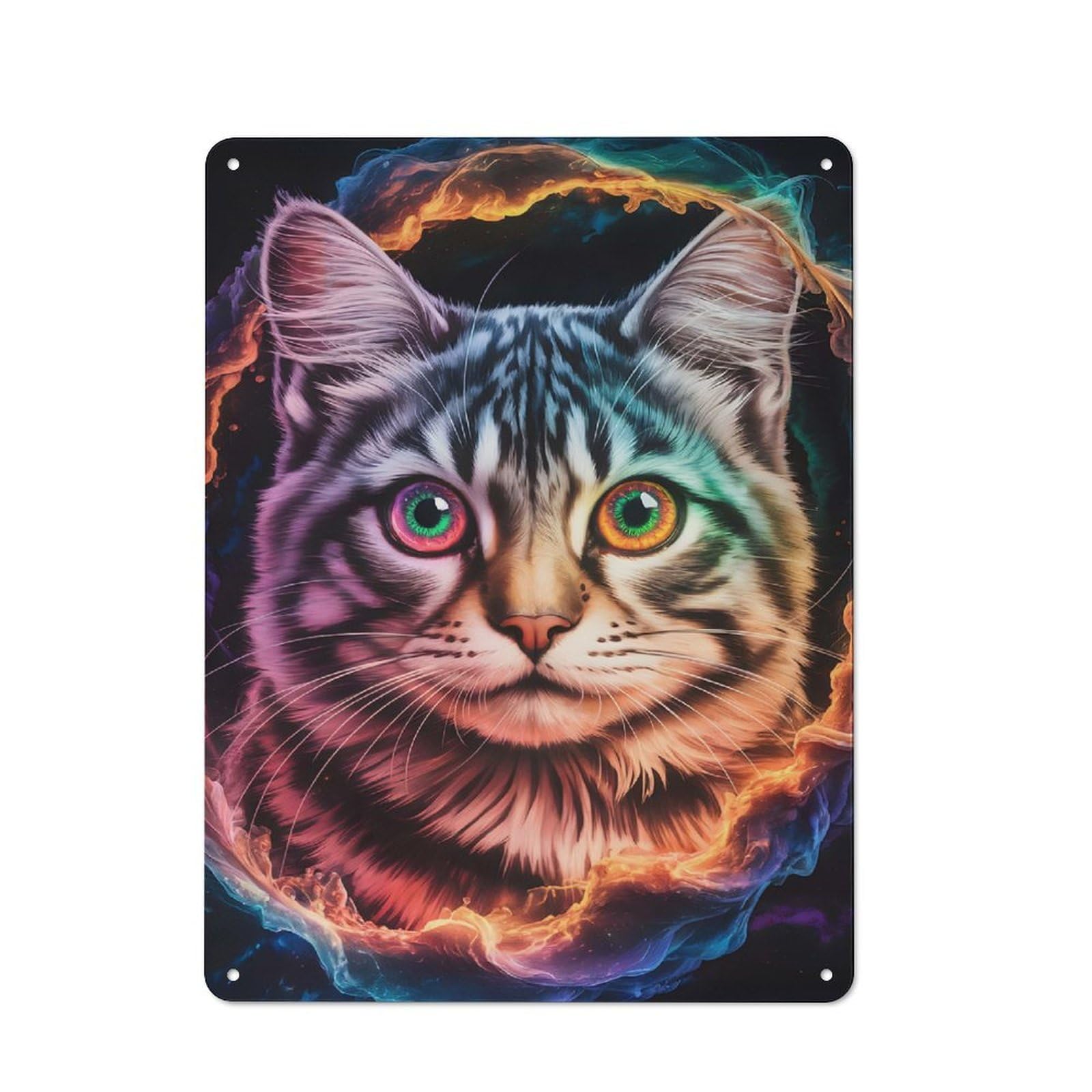 Junmoney Style-22 For Hobby Room Or Studio, Colorful Cat Portrait With Abstract Background Retro Tin Sign 40X30cm, Gift For Creative Interior Collectors During The Christmas Season