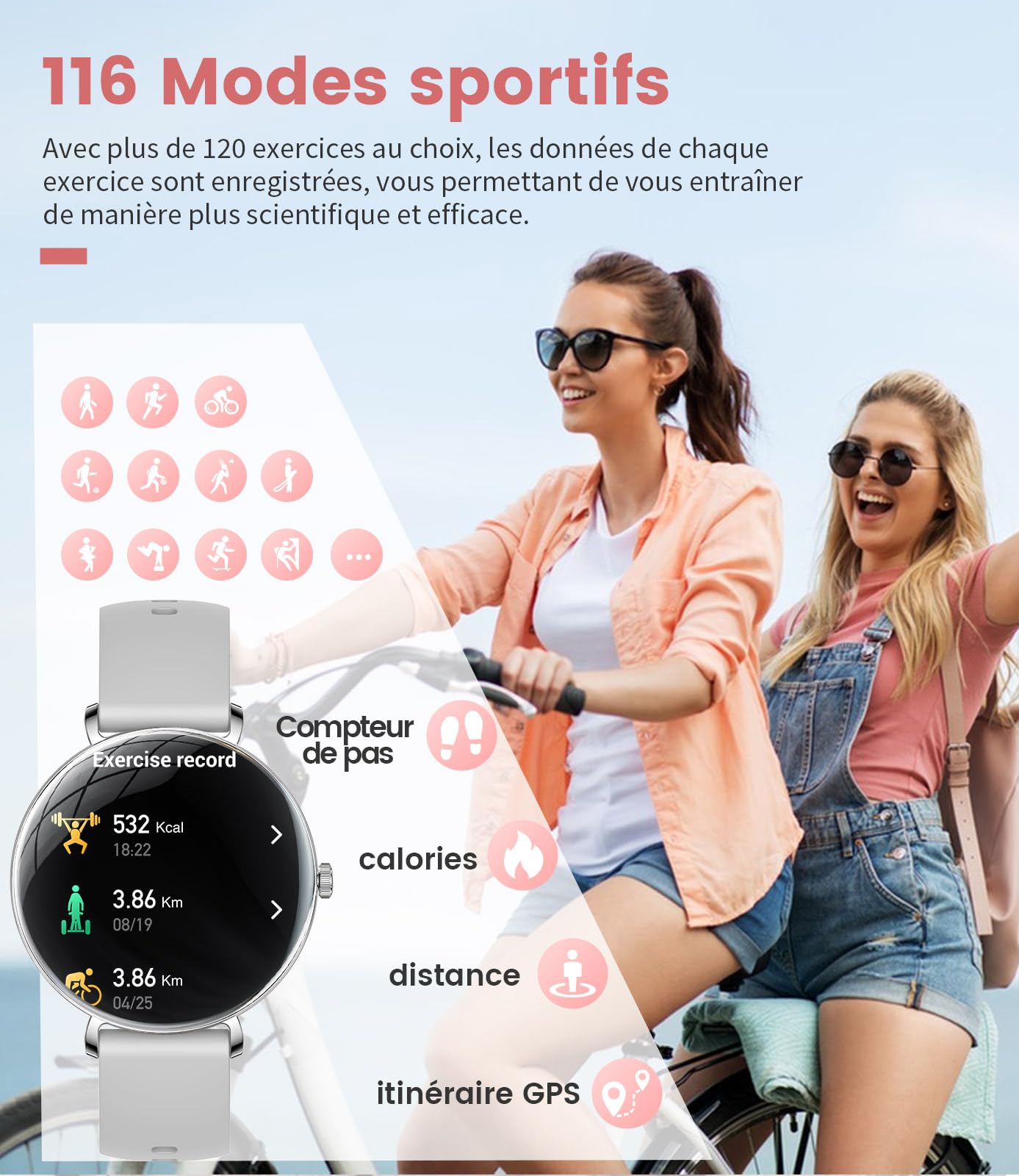 LIGE Montre Connectée Femme 1,43'' AMOLED Smartwatch avec 2 Bracelets, Fréquence Cardiaque, Sommeil, IP68, 100+ Sportifs pour Android iOS