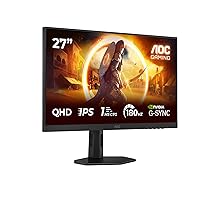 AOC Gaming Monitor Q27G4XD 27 pollici, 2560×1440, WQHD, 180Hz, Fast IPS Panel, 0.5ms MPRT, Height Adjustment, (HDMI2x 2.0 DP 1x 1.4) Adaptive Sync, HDR400, G-Sync Compatible, Nero