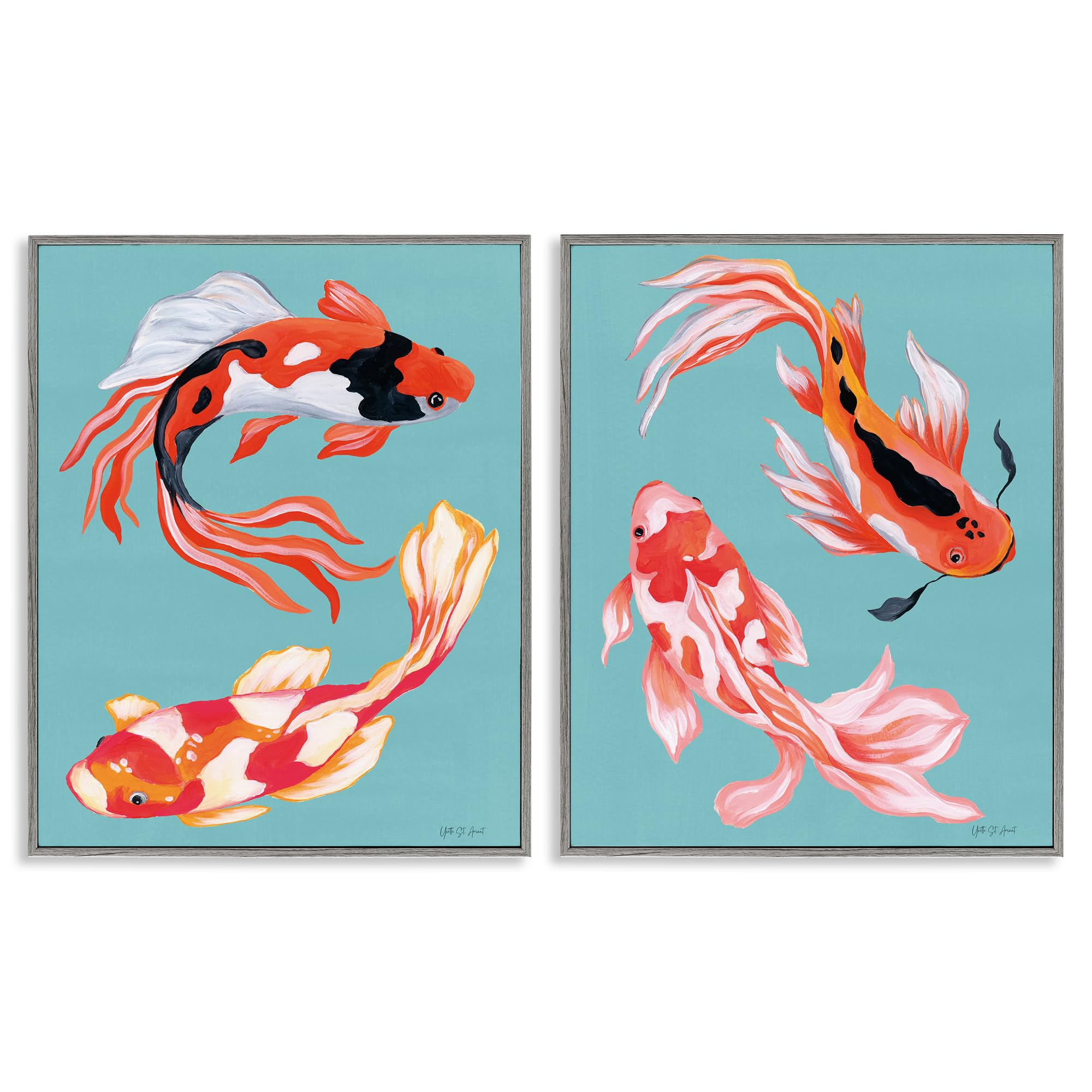 Stupell Industries Farmhouse Gray (Textured) 'Colorful Twin Koi'| 2Pc Framed Giclee Art Set 2
