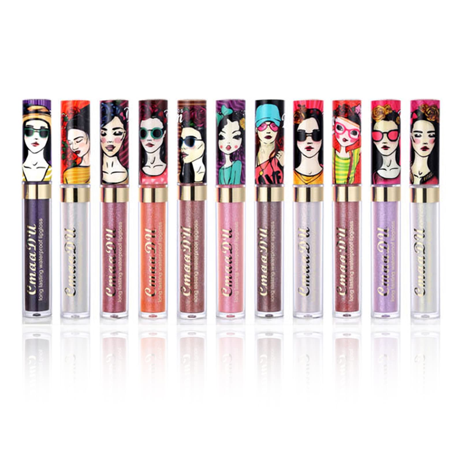 Holzsammlung Brillo Labios Purpurina de 11 Colores, Pintalabios Brillo 3D de Labios Metálico de Brillantes, Larga Duración Barra de Labios Líquida para Mujeres Niñas Maquillaje de Arte de Labios