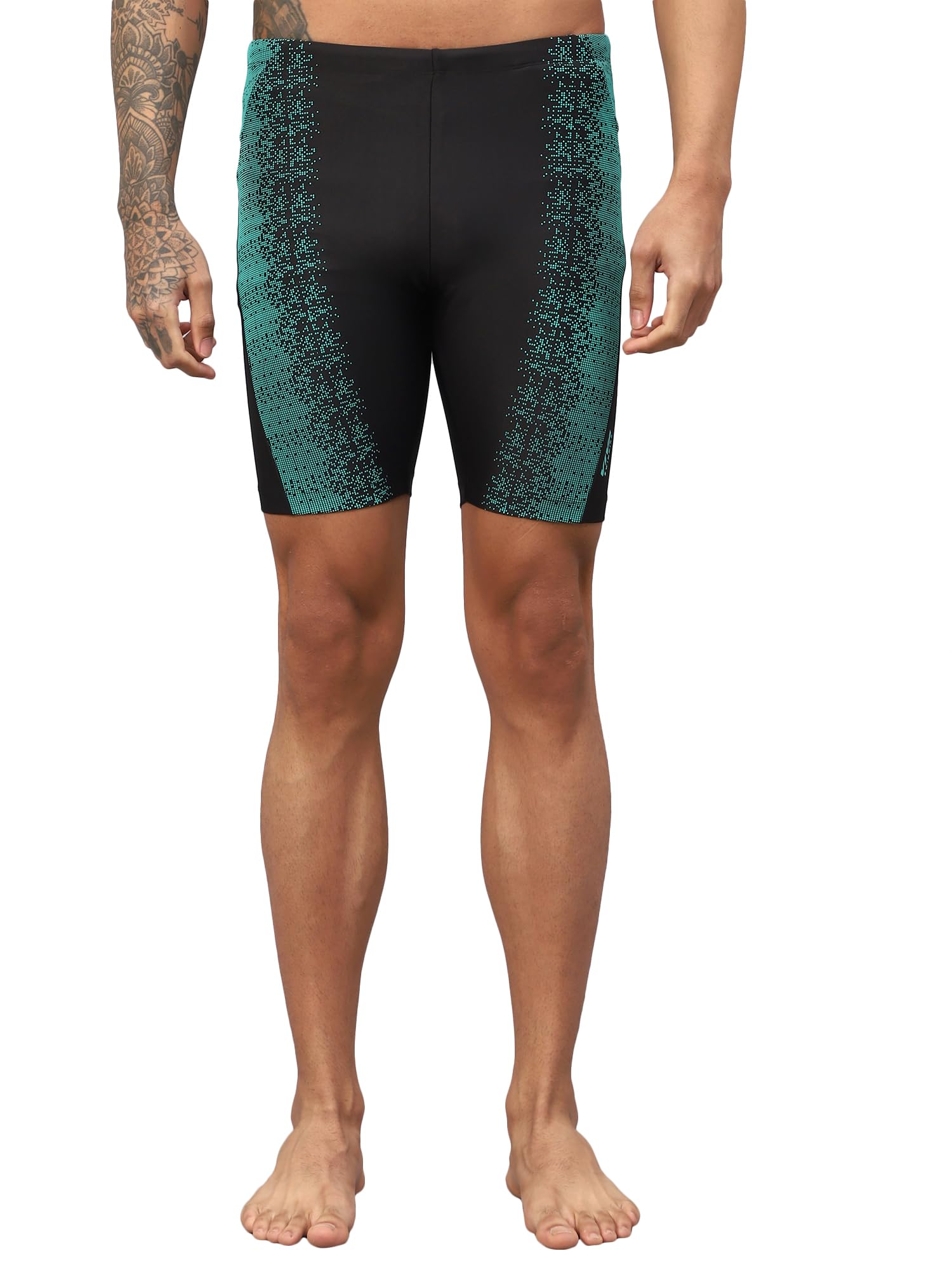 Viva Swimming OMSJ-337 Printed Jammers for Men Stretchable Body Fit Compression Lycra Swim Shorts, Breathable, Adjustable Quick-Dry Swimming Trunks, Active Swimwear for Boys (Black, XXL)