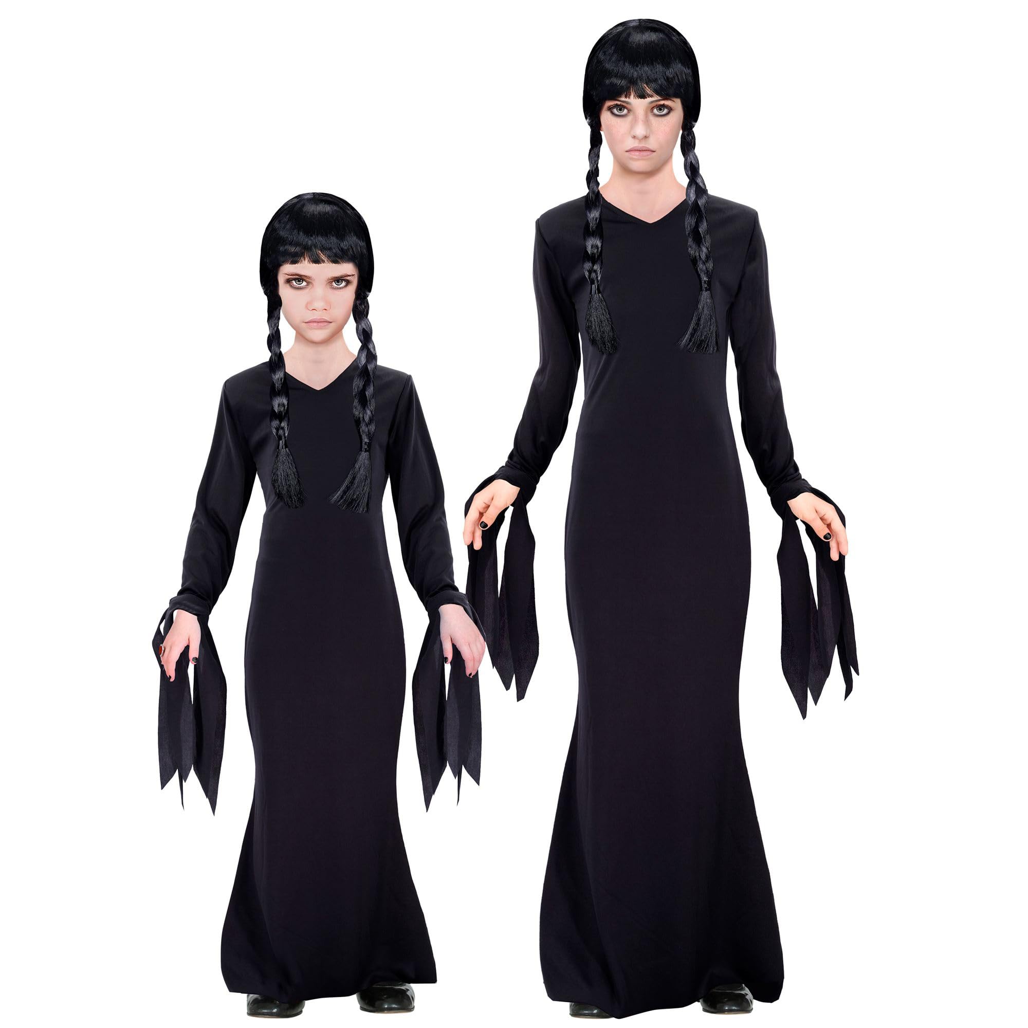 W WIDMANN MILANO Party Fashion - Kinderkostüm Dark Girl, langes schwarzes Kleid, Gothic-Look, für Halloween, Karneval