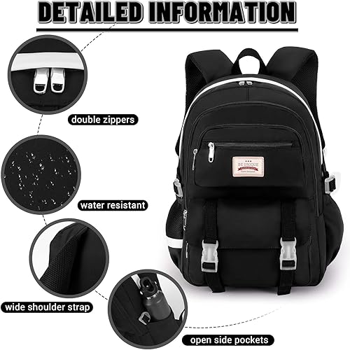Miniatura 3 de SCIONE Mochilas para adolescentes y niñas, mochila negra para laptop, estudiantes de secundaria, escuela, universidad, mochila de viaje para mujeres