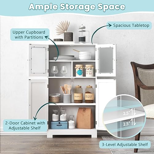 Miniatura 5 de COSTWAY Armario de almacenamiento de baño, armario organizador de almacenamiento de lino de madera con puertas y estante ajustable, armario de piso