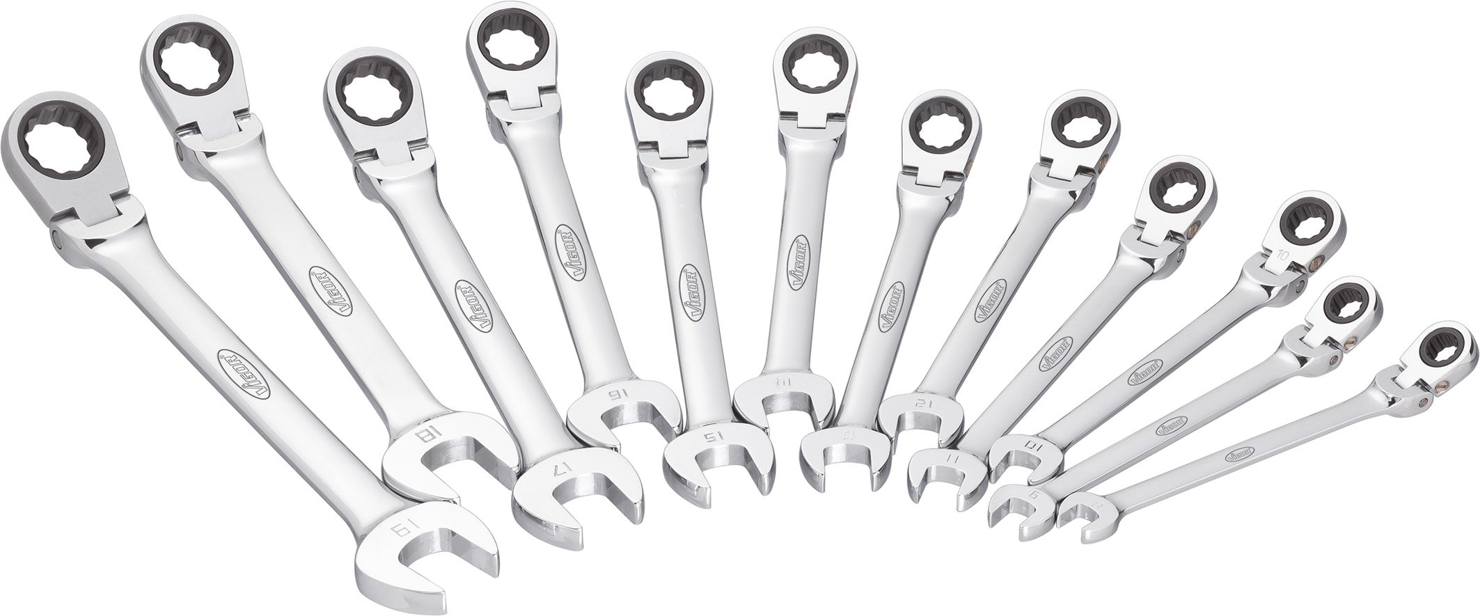 Vigor Set Di Chiavi Combinata A Cricchetto Con Snodo, 12 Pezzi, 1 Pezzi, V2818 - 4