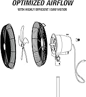 Vista 9 de OEMTOOLS OEM24871 - Ventilador de pedestal oscilante de 20 pulgadas, altura ajustable para garaje, tienda, gimnasio, almacén de flujo de aire