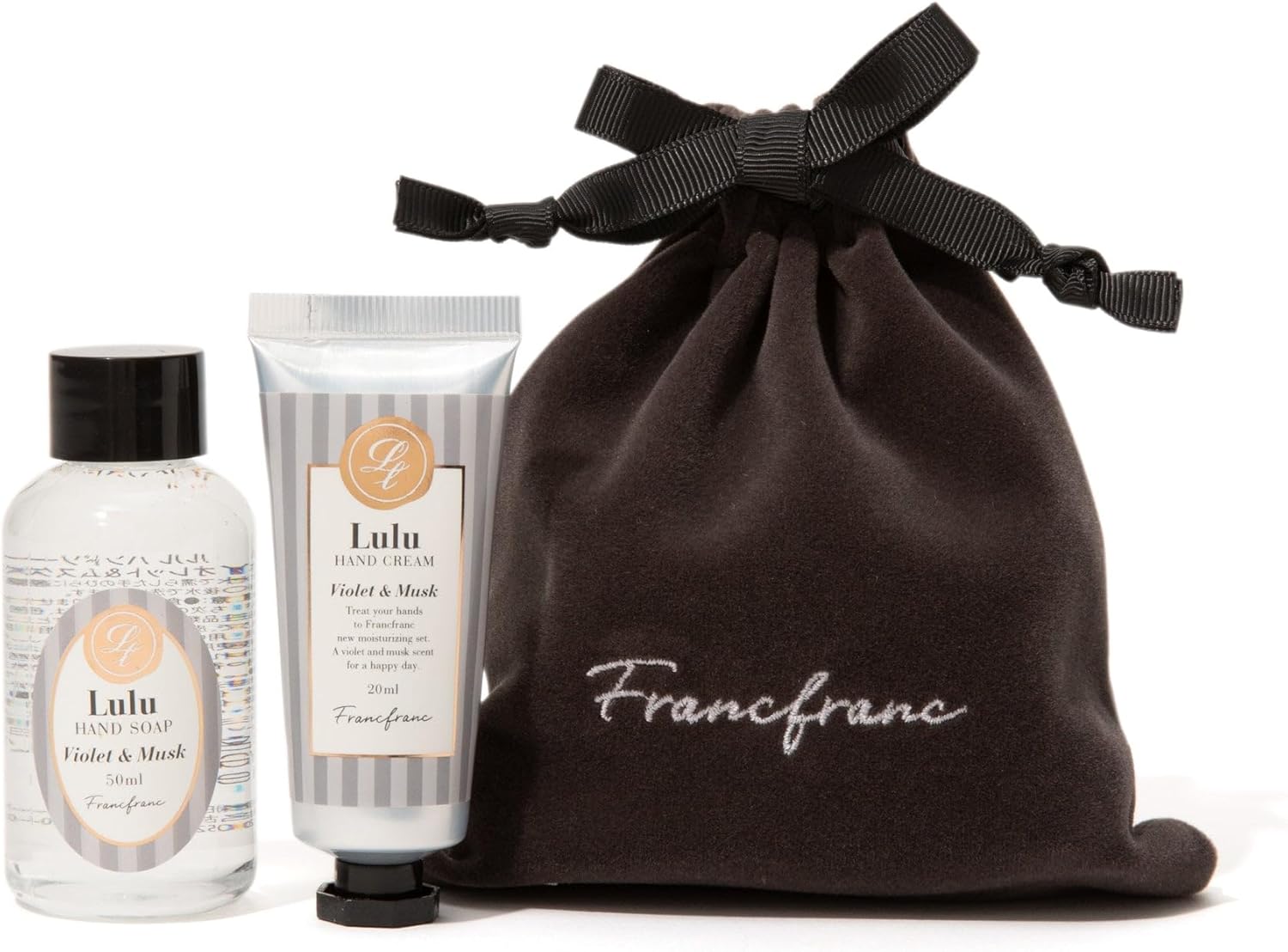 Francfranc フランフラン ルル ハンドケアギフトセット ベロア XS グレー 巾着付き ハンドクリーム ハンドソープ 保湿 プレゼント ギフト 贈り物