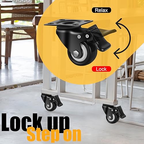 Miniatura 4 de QNCZ Ruedas giratorias, juego de 4 ruedas de 2 pulgadas, ruedas resistentes y ruedas de poliuretano silenciosas, ruedas giratorias para carrito,