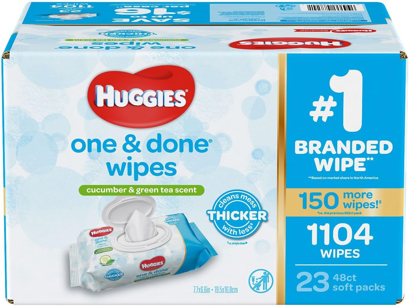 Huggies One and Done Refreshing Baby Wipes, Cucumber and Green Tea,(Packaging May Vary) 48 Count (Pack of 23)