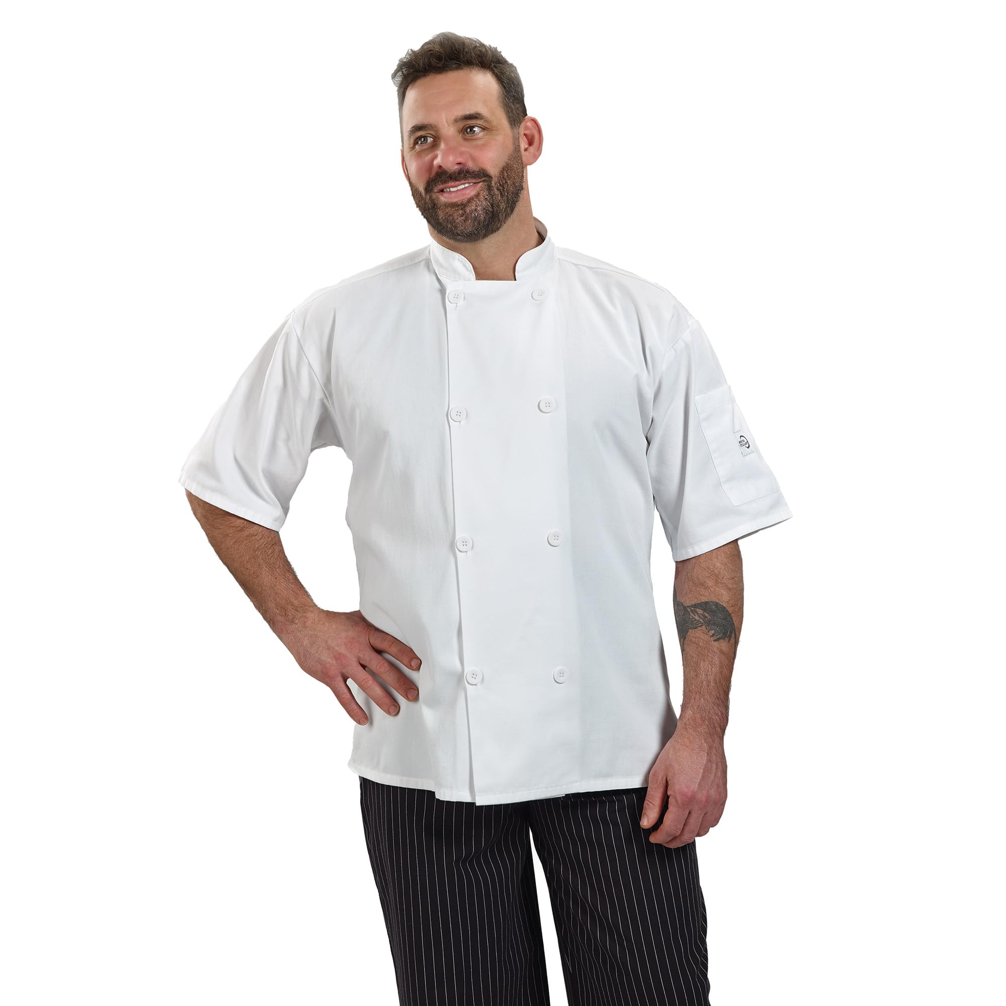 Mercer Culinary Millennia Unisex Kochjacke Kurzarm mit traditionellen Knöpfen