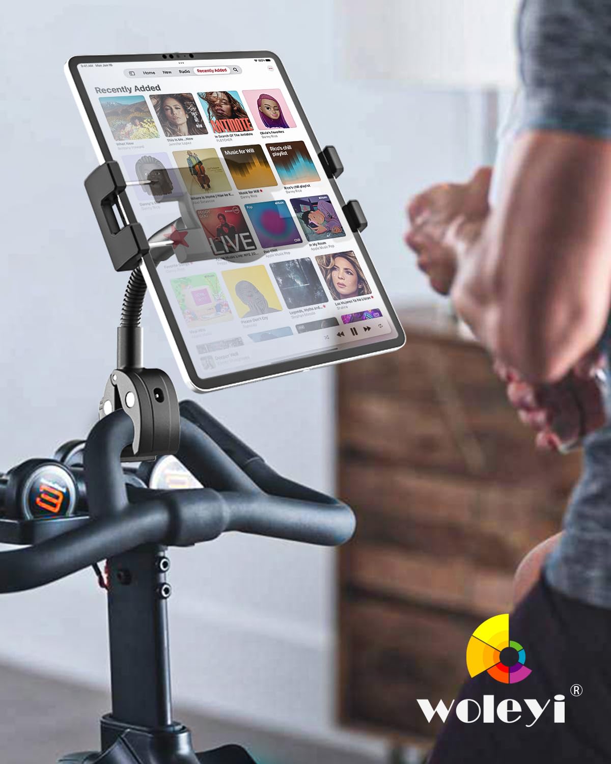 Oilcan Porta Tablet Tapis Roulant, Collo Oca Supporto Tablet Manubrio Bicicletta Ellittica Passeggino Sedia Rotelle con Braccio Regolabile, per iPad Pro Air Pro, Lenovo, Fire, iPhone (4-12.9