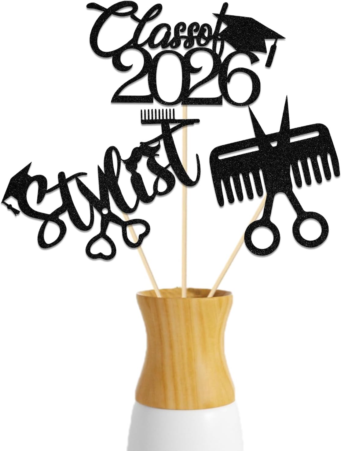 Barber Class of 2026 Centerpiece Sticks, Cosmetology School Graduation Decorations, Hairstylist Graduation Party Supplies Black 12Pcs