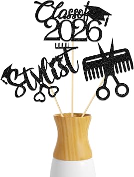 Barber Class of 2026 Centerpiece Sticks, Cosmetology School Graduation Decorations, Hairstylist Graduation Party Supplies Black 12Pcs