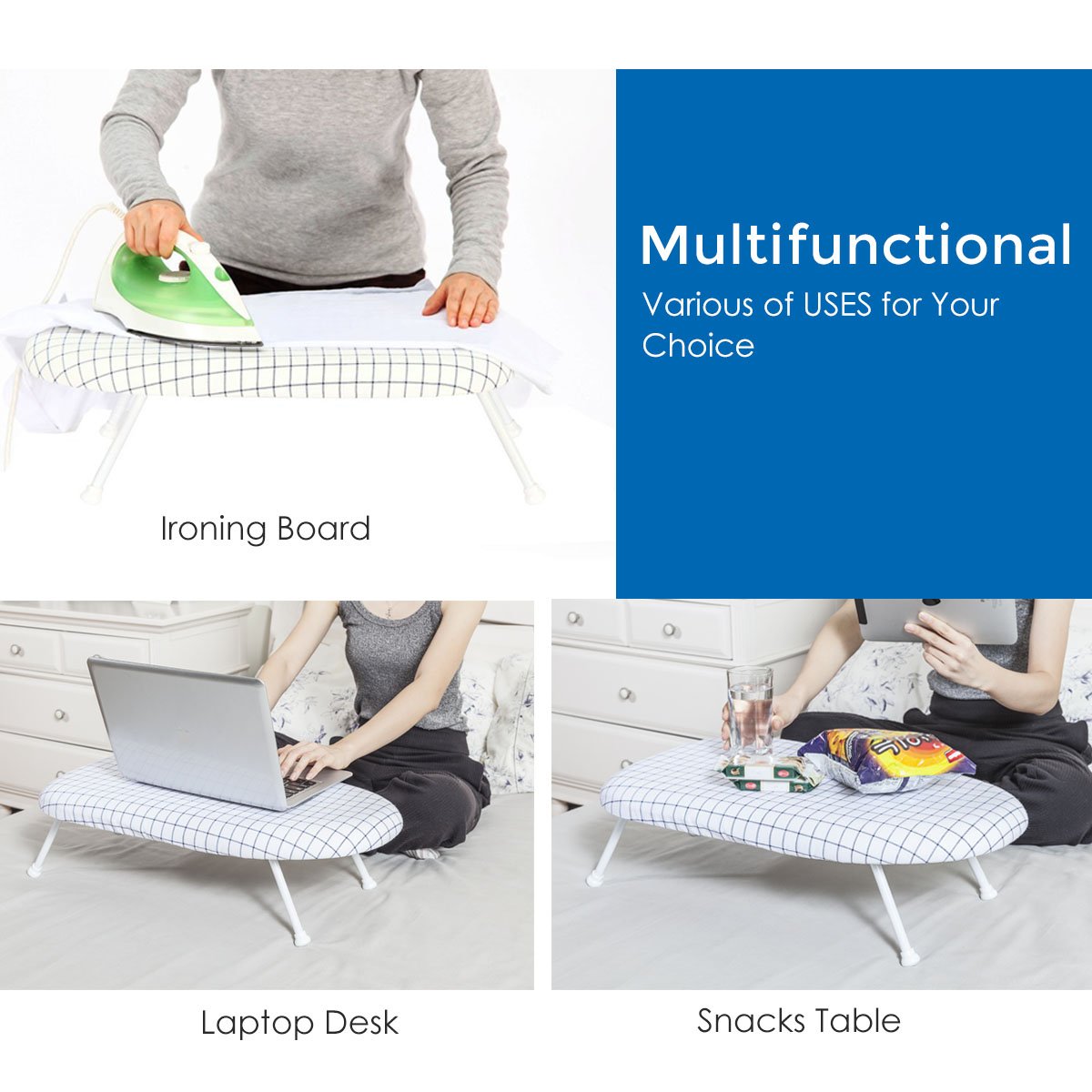 STORAGE MANIAC Tabletop Ironing Board with Folding Legs, Extra Wide