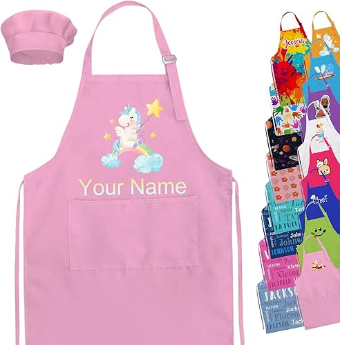 Delantal personalizado para niños con nombre, juego de sombrero de chef personalizado, delantales personalizados, regalos para niños y niñas,