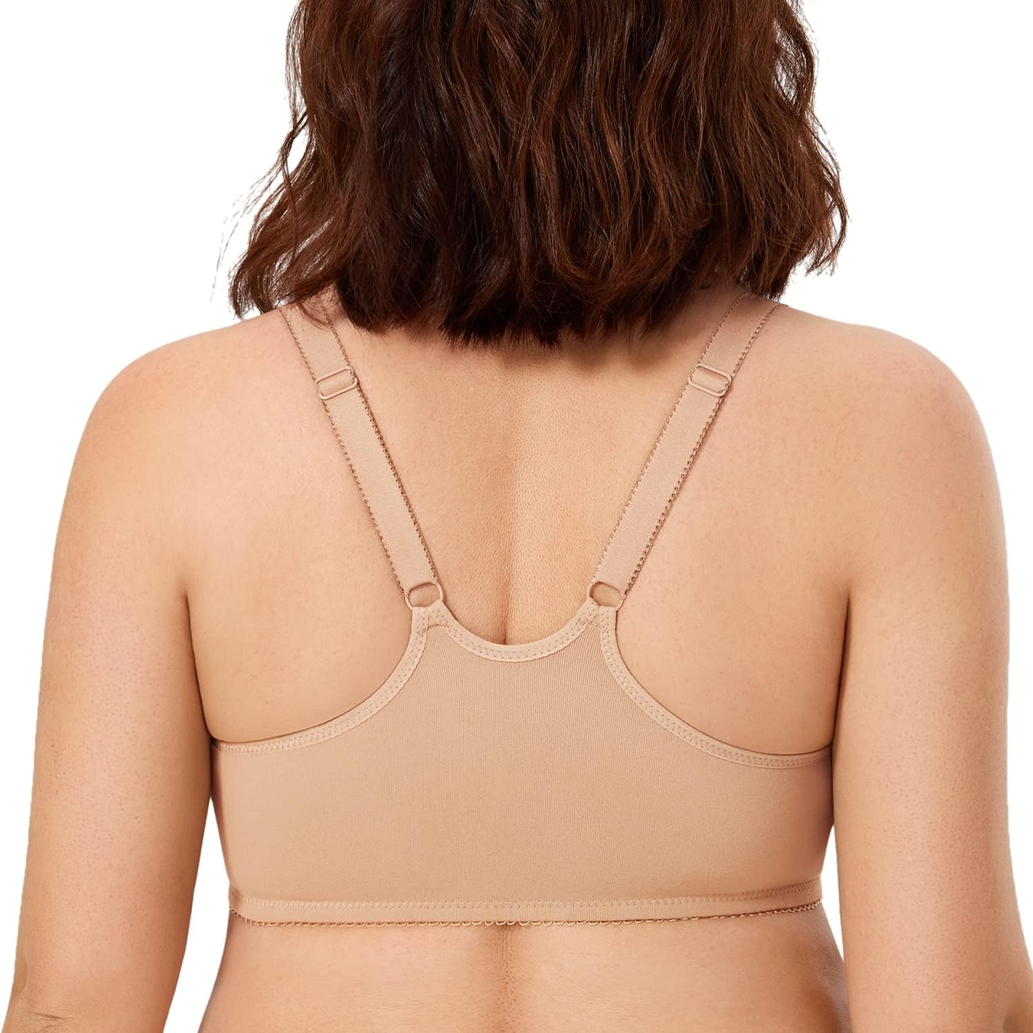 CALVENA Racerback Front Closure Bra for Women Plus Size Seamless Unlined Underwire T-Shirts Bra