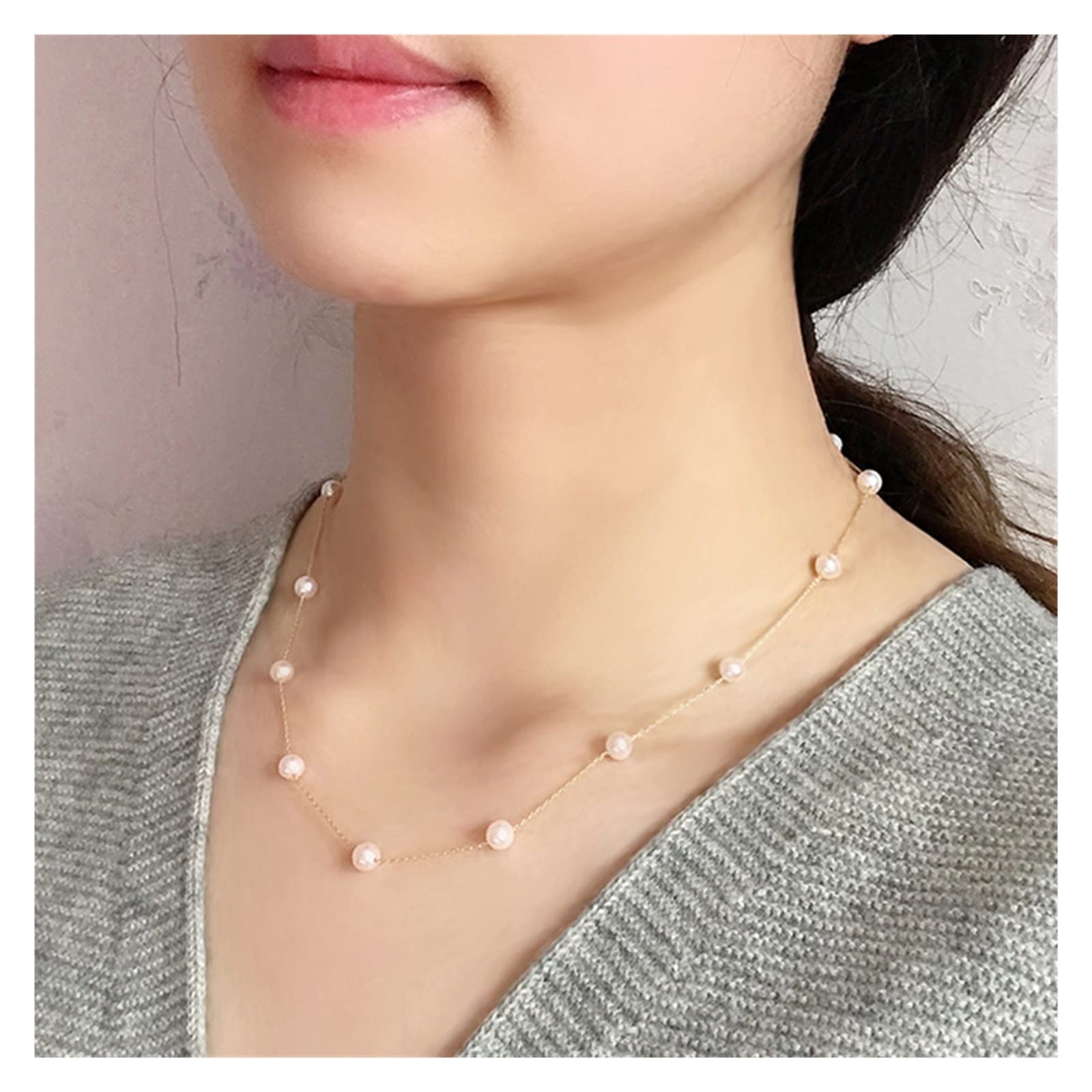Collana a catena in oro 18 carati con perla rotonda naturale bianca, regalo di fidanzamento con collana di perle d'acqua dolce Collane da donna